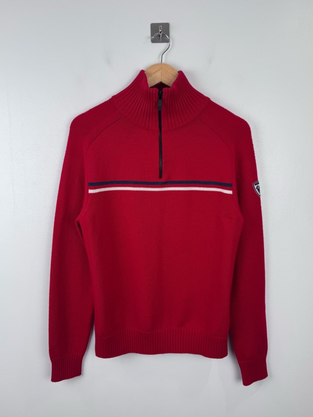Rossignol Men Major 1/2 Zip‎ Red Wool Sweater Size Small